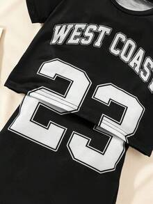 SHEIN Set de 2 piezas de camiseta de manga corta con estampado de letra universitaria 23 y falda para niña joven - Multicolor - Ver 7