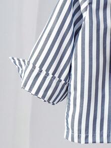 Souflis Souflis Baby Boy Outfit: Striped Stylish Shirt + Black Suit Pants - Royal Blue - View 5