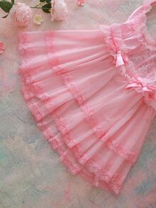 FloralLove Đầm ngủ gợi cảm cỡ lớn, chất liệu satin ren hoa, viền bèo nhún, dây mảnh, hở lưng, thắt nơ, thích hợp cho các bữa tiệc lãng mạn, kỳ nghỉ. - Hồng - Xem 5