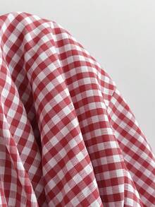 Elamini 红白格子面料腰部系带露背吊带泡泡荷叶边迷你连衣裙，女士春夏秋季时尚简约休闲通勤毕业返校教师优雅日常约会外出 - 紅白色 - 查看 7