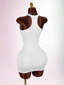 Amplova Vestido mini de mujer de unicolor con escote en V profundo y espalda descubierta - Blanco - Ver 3