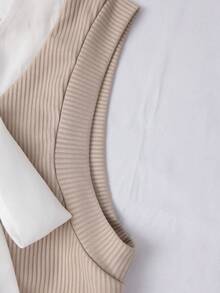 GlowEve 女士优雅通勤撞色扭结罗纹针织背心，夏季 - 卡其色 - 查看 5