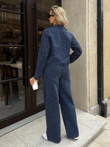 SHEIN Maternity All-Over Print Casual Versatile Straight Leg Jeans Valentine's Day Vacation Outfits Women Carnaval Summer Spring Commuting Graduation Chic Y2k Cute Streetwear Party Wedding Elegant Business Casual Woman - Blue - View 2