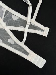 PetitDoll White Heart Mesh Patchwork Ruffle Strap Design Women's Bra - White - View 3