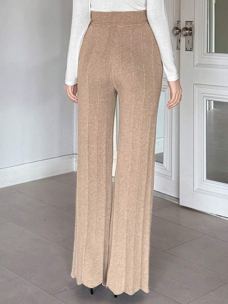 Women's Elegant Solid Color High Waist Tie Waist Sweater Pants, Autumn/Winter