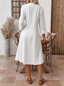 EMERY ROSE Đầm dài tay tối giản màu trơn dành cho nữ - trắng - Xem 2