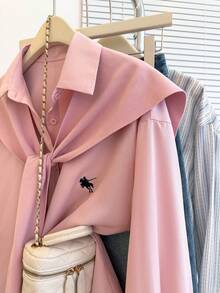 Resyla 女士简约刺绣长袖衬衫，粉色 - 粉色 - 查看 8