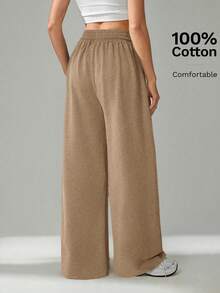SHEIN Tall Quần nỉ đan màu đen giặt tuyết dành cho nữ - màu nâu - Xem 2