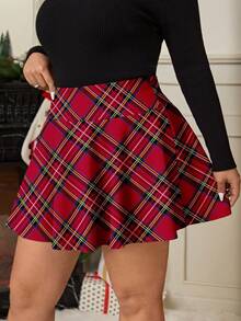 Solflare 大码女式新年主题红色格子印花迷你裙/短裤，内置短裤和口袋，非常适合新年派对、情人节和除夕夜的装扮。 - 白色 - 查看 3