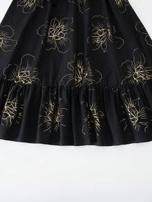 SHEIN ChillGRL 少女度假海滩乡村热带夏季树叶碎花方领泡泡袖腰带连衣裙