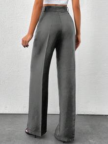 高个女式纯色高腰阔腿裤 - 灰色 - 查看 2