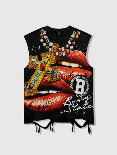 Street Life Eishockey-Grafik-Ärmelloses Rundhals-T-Shirt mit Vintage-Design für Herren