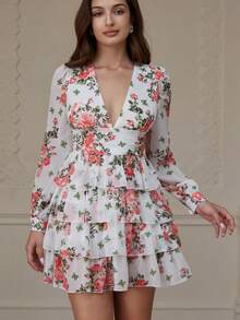 Chiquease Women's Fashionable Random Printed Long Sleeve Dress Vacation Outfits Woman  - White - View 6