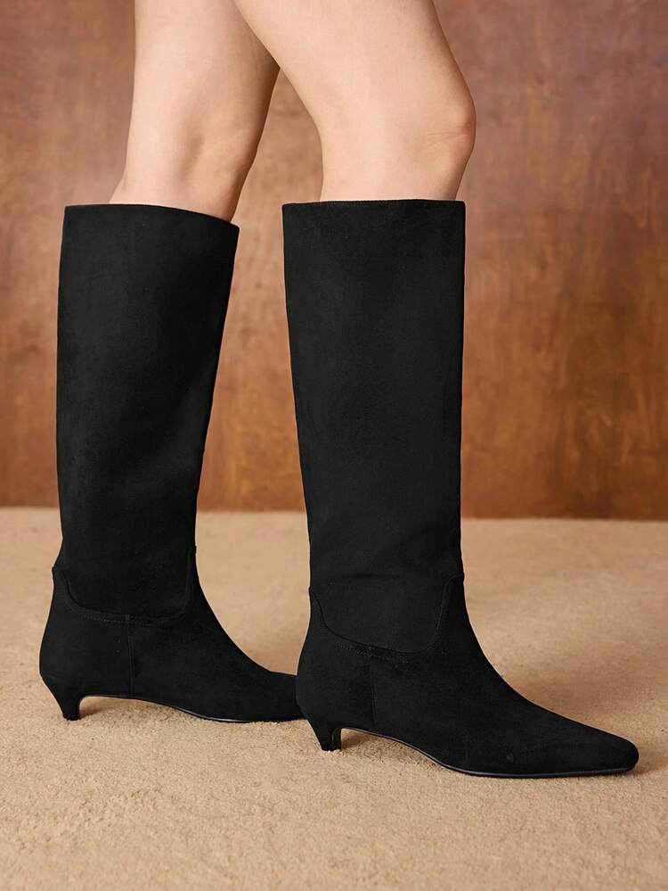 WOMEN SUEDETTE SQUARE TOE KNEE-HIGH BOOTS FOR CHRISTMAS