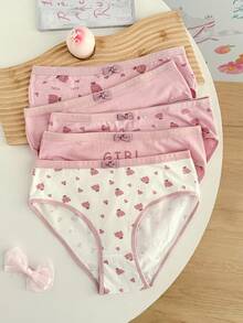 Quần lót bikini họa tiết hoa trang trí nơ cho nữ 5 chiếc/gói - Hồng - Xem 3