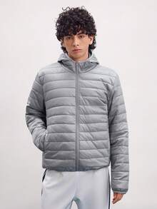 Open Phase 1 Stück leichte Herren Kapuzenjacke mit Polsterung, einfarbige Daunenjacke, Lässig Pendler, Outdoor Sport, klassisch vielseitig, Herbst/Winter INS, Alltags-Kombinationen, Geschenk für Freund/Ehemann - Hellgrau - Übersicht 4