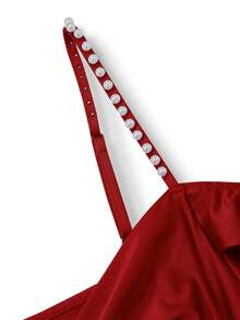 GlowEve CURVE 大码女式新款优雅串珠露肩修身连衣裙，红色荷叶边领，春秋季中国新年款式 - 紅色 - 查看 4