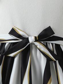 SHEIN Tween Girls Fashionable Geometric Printed Round Neck Ribbed Dress,Holiday,Summer,Travel - Multicolor - View 8