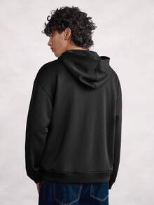 Open Phase 男士长袖拉链领休闲复古印花连帽卫衣，春夏款 - 黑色 - 查看 2