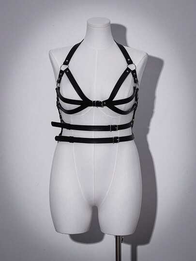 Plus Size Women's Sexy Lingerie With Round Ring Leather Decor