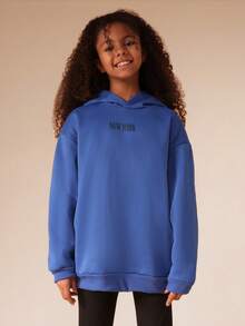SUMWON Tween Girls Oversized Hoodie And Leggings Co-Ord Set With New York Text Print Long Sleeve Sweatshirt Black Fitted Bottoms Casual Outfit Vacation - Multicolor - View 3
