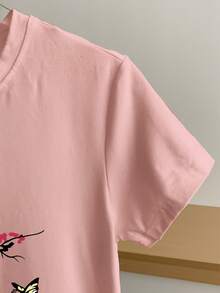 Franclia Damen Floral Bedrucktes Lässig Vielseitiges Kurzarm T-Shirt für den täglichen Gebrauch - Babypink - Übersicht 5