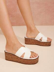 SHUZIA Dép xỏ ngón đế bần mũi vuông thiết kế sang trọng dành cho nữ, màu trắng tối giản, không lỗi mốt, thời trang và thoải mái - trắng - Xem 2