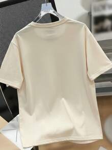 "Camiseta de manga corta con cuello redondo, adornada con estampado, para ropa de Año Nuevo, camisetas gráficas para mujeres - Beis - Ver 2