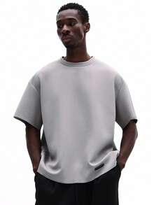 SUMWON Oversized Boxy Crew Neck Short Sleeve T-Shirt Casual Streetwear Urban Style Relaxed Fit Summer Spring Plain - Grey - View 1