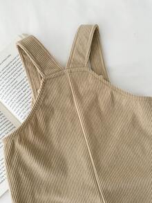 LMoss Kids LMoss Baby Boy's Solid Color Bear Pattern Casual Jumpsuit, Suitable For Autumn And Winter Wear,Cozy Fall & Winter Styles,Corduroy Fabric - Khaki - View 5