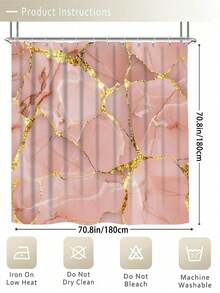 1/4件套粉色大理石纹现代浴帘浴室套装，防水耐磨配件，带12个挂钩 - 包括马桶盖套、浴垫和地毯 - 非涤纶面料 - 可水洗 - 非常适合节日装饰、家居/卧室/住宅/西式装饰 - 彩色 - 查看 8