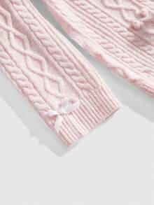 ROMWE Kawaii süßer pastellrosa Schleife Strickpullover, Große Größen Pullover Sweater für Herbst/Winter