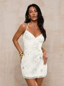 Glamine Women's Mesh Backless Tie Strap Elegant Romantic Sexy Date Dress