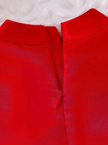 Elladie kids 少女红色婚纱，提花面料，无袖，大蝴蝶结，网纱荷叶边下摆，优雅柔美的红色情人节服装，少女夏季连衣裙