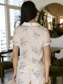 Andrea Bello Floral Print Women Contrast Trim Pocket Pajama Set Holiday ...