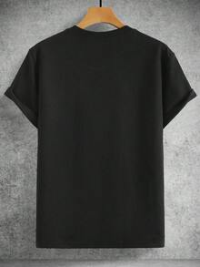 Manfinity CasualCool 男士双色几何压纹短袖圆领T恤，休闲百搭，适合度假、居家、运动、户外、派对等场合，简约百搭，面料舒适，自穿或送礼皆宜。 - 黑色 - 查看 2