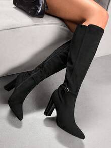CUCCOO SZL Women's Fashion Versatile Commuting High Heel Knee-High Boots For Christmas - Black - View 5