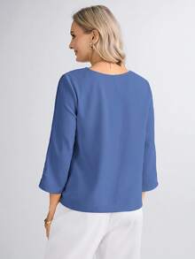 Miaspire Guipure Lace Insert Women's Casual Vacation Blouse, Spring/Summer Mothers Day Gift For Mom - Blue - View 2