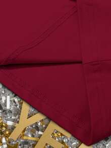 Manfinity Homme 男士休闲新年标语印花圆领短袖T恤，夏季 - 酒紅色 - 查看 3