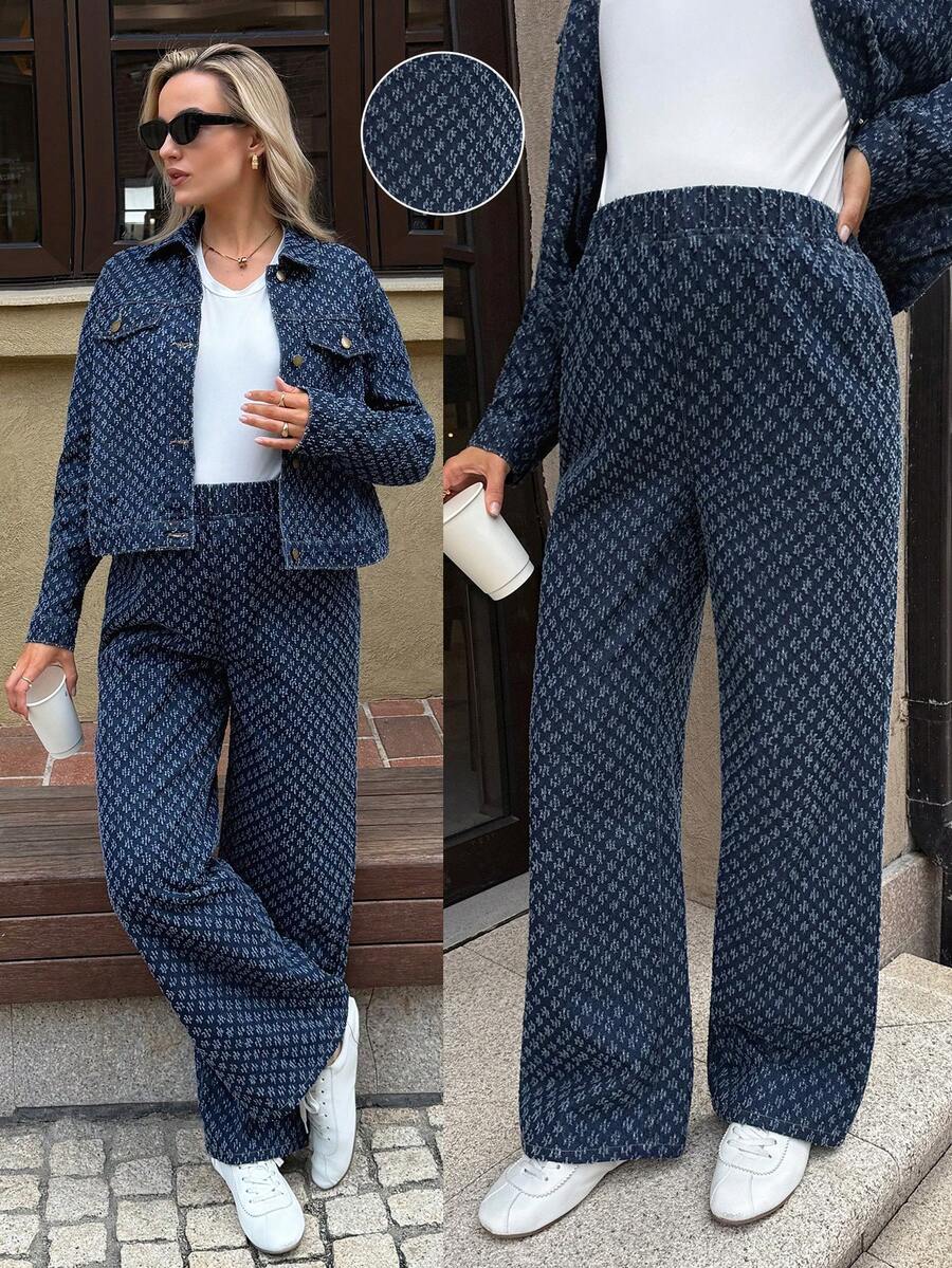 SHEIN Maternity All-Over Print Casual Versatile Straight Leg Jeans Valentine's Day Vacation Outfits Women Carnaval Summer Spring Commuting Graduation Chic Y2k Cute Streetwear Party Wedding Elegant Business Casual Woman - Blue - View 1