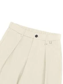 Manfinity Mode 男士休闲/商务斜插口袋纯色长裤 男士正装裤 男士褶裥西装裤 男士休闲裤 米色男士长裤 - 米色 - 查看 5