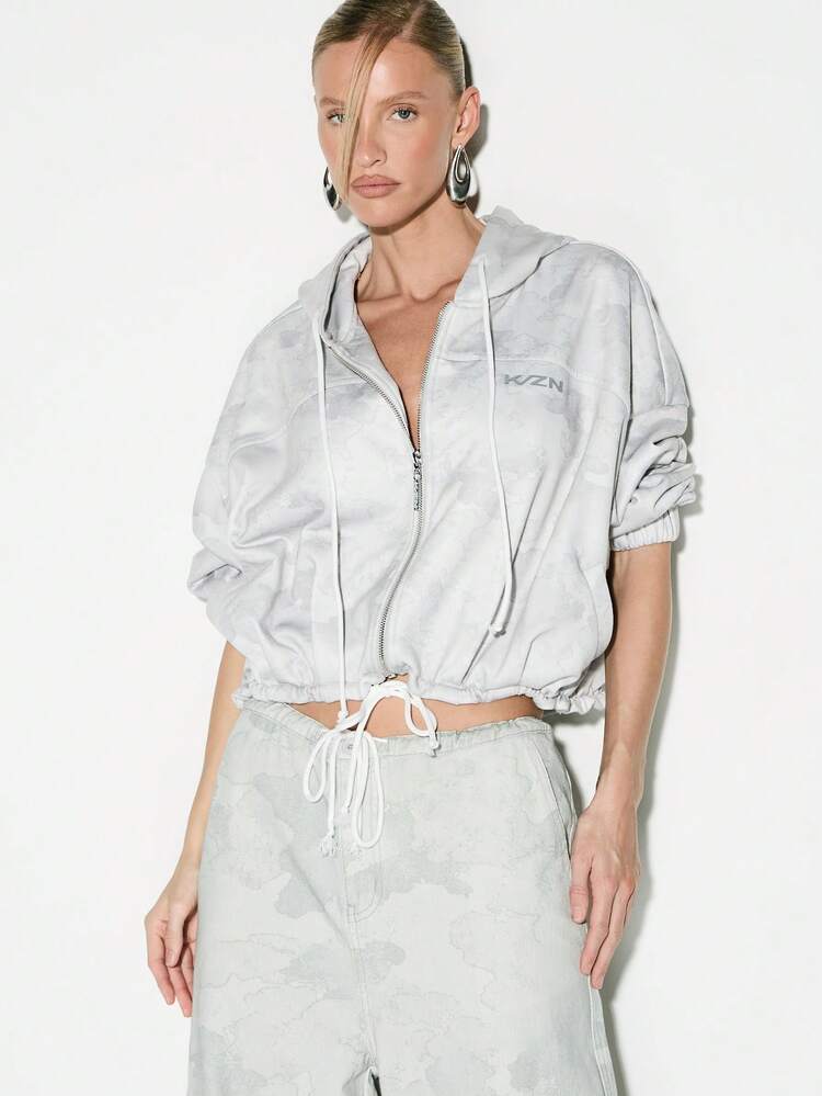 KIZN Felpa con cappuccio oversize mimetica con cappuccio con cordino e chiusura con cerniera frontale per uno stile casual da strada in autunno e inverno