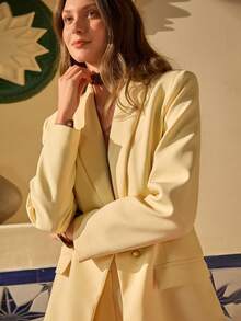 Bóhologie 女士纯色披肩领长袖夹克和裤子休闲套装 - 黃色 - 查看 4