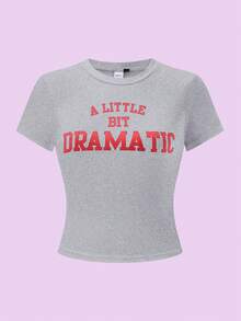 Mean Girls | SHEIN 女士休闲日常通勤百搭标语印花短袖T恤，夏季 - 灰色 - 查看 4