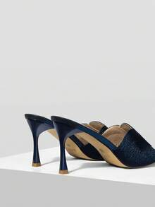 MOTF PREMIUM WOMEN BEARD DETAIL SQUARE TOE HEELED SANDALS - Navy Blue - View 8