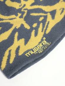 MUSERA 1pc Fashionable Autumn/Winter Warm Windproof Yellow Jacquard Floral Embroidered Letter Thick Knit Hat For Women - Multicolor - View 3