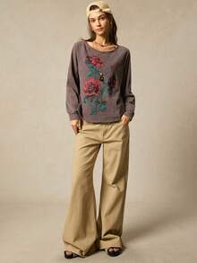 SoleilVie 波西米亚风休闲纯色针织斜领长袖宽松套头卫衣，女款，秋冬款 - 咖啡棕 - 查看 5