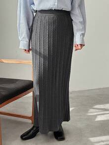 FRIFUL 女士弹力腰时尚休闲百搭针织鱼尾半身裙，秋冬款 - 灰色 - 查看 2