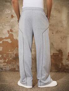 PAVTROS Men's Solid Color Casual Straight Wide-Leg Sweatpants,Gray,Summer,Streetwear,City Break,Baggy Loose-Fitting Sporty Stitching Oversized Flared Retro - Grey - View 2