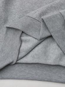 Lalippa Áo nỉ dài tay cổ tròn có khóa kéo nửa đính đá trang trí bán chạy nhất dành cho nữ - Xám - Xem 3